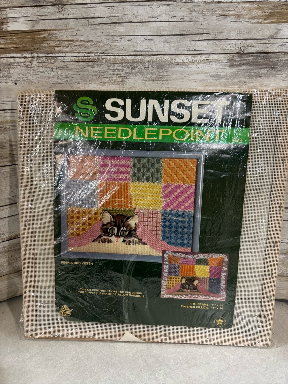 Complete vintage Peek-a-Boo Kitten needlepoint kit